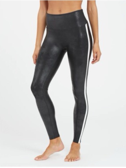 Spanx Faux Leather Side Stripe Leggings Black White Medium